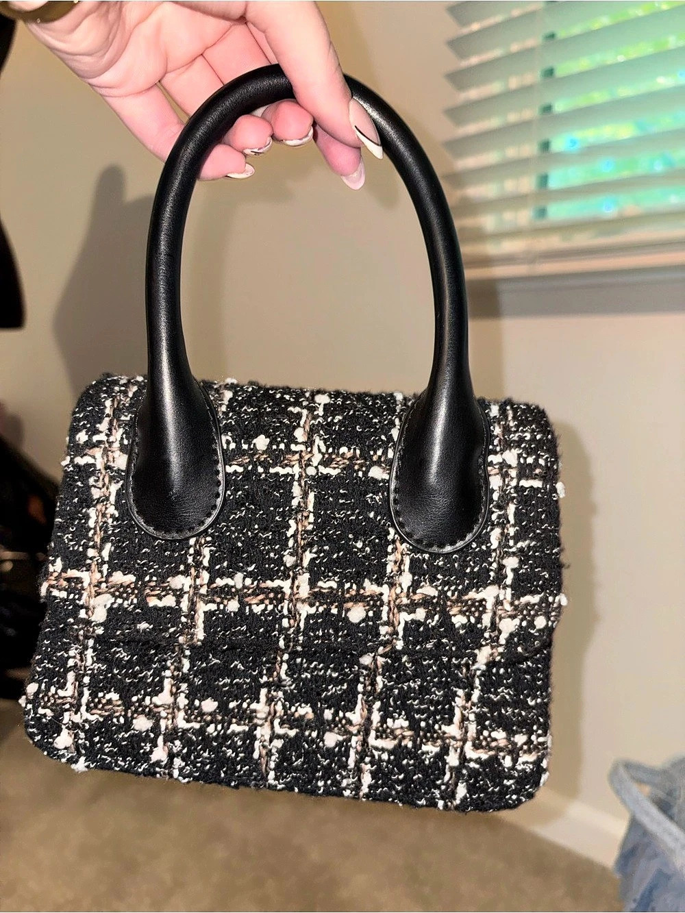 Tweed Checkered Satchel in Black & White Like New